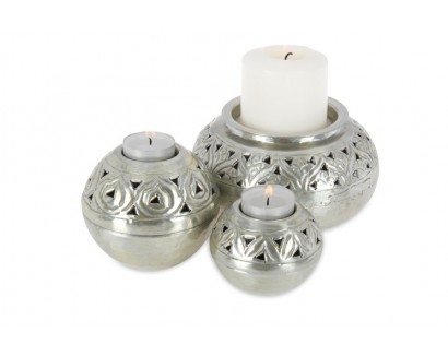 Round Aluminium Tealight Ball Kashmiri Cutwork (Set of 3)